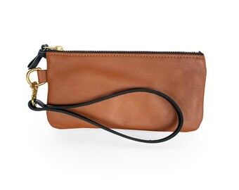 Leather Clutch Wallet - small brown clutch wallet with detachable strap - Ivy Clutch Wallet in Cinnamon