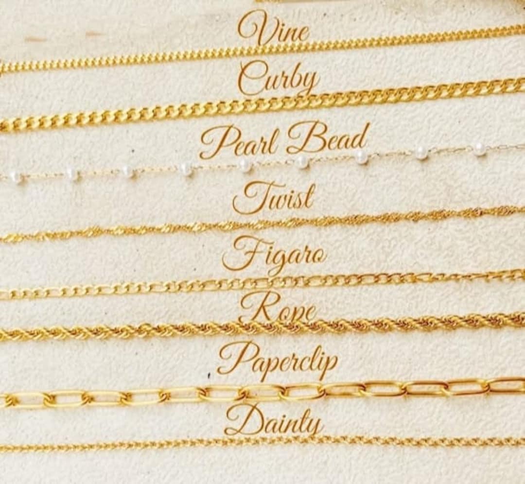 18K Gold Filled Chain Necklace, Curb Chain, Figaro Chain, Vine, Rope