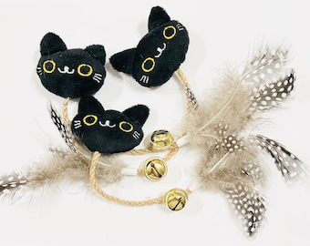Schwarze Katze Katzenminze & Baldrianwurzel Glocke und Feder Teaser Katzenspielzeug 100% Bio Katzenminze