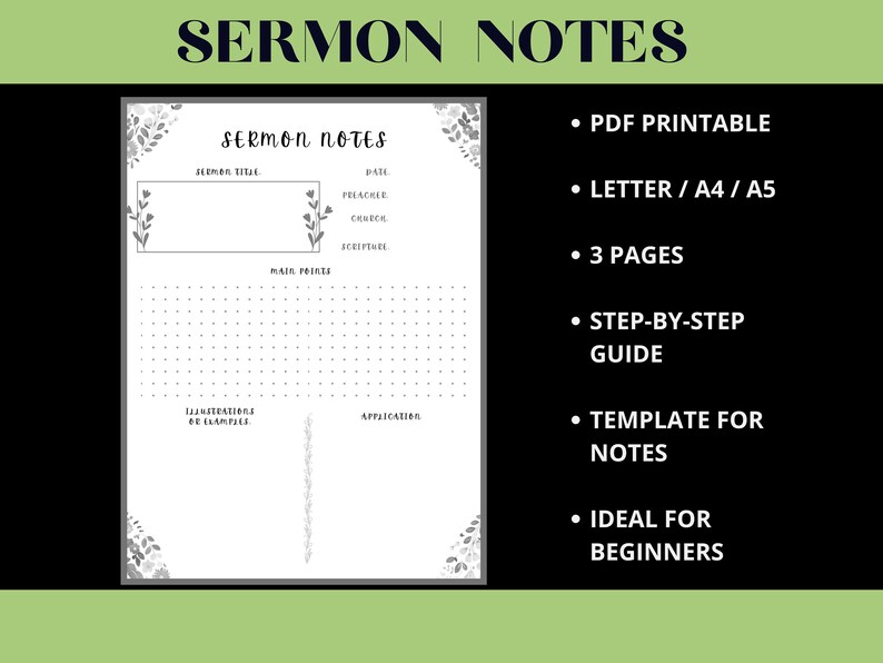 Printable Sermon Notes Templates - Etsy