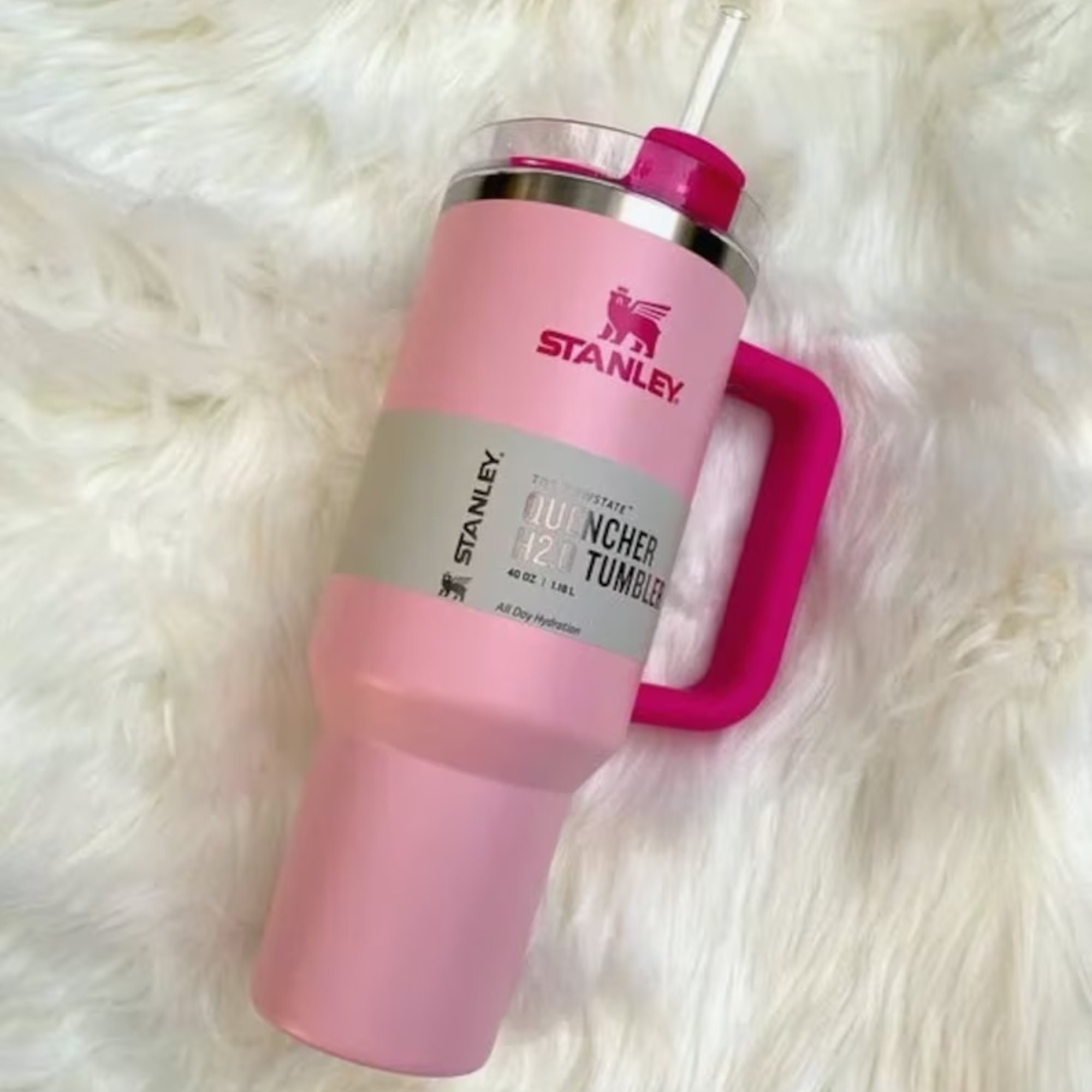 Stanley 20 oz Stainless Steel 2-piece Quencher Tumblers Pink Vibes White  Barbie