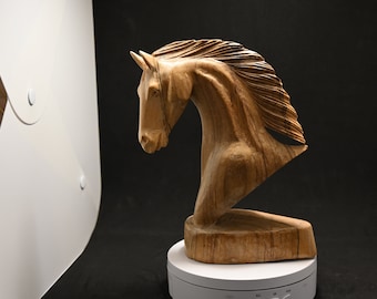 Scultura testa di cavallo in legno, scultura in legno, statua intagliata a mano, amante degli animali, statuetta, arredamento unico, regali per fidanzato, regalo per padre