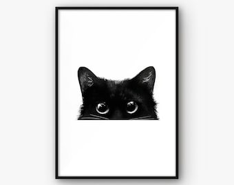 Black cat print • Cat lover gift • Black cat wall art • Cat owner present • Funny animal decor • Minimalist cat poster • Printable wall art