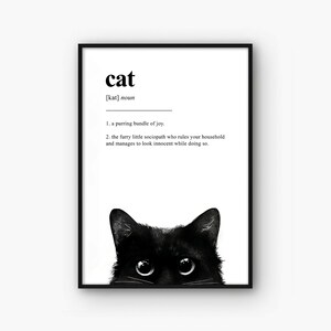 Impression de définition de chat • Cadeau pour amoureux des chats • Chat noir • Cadeau pour le propriétaire du chat • Décoration animalière amusante • Poster dictionnaire • Art mural imprimable