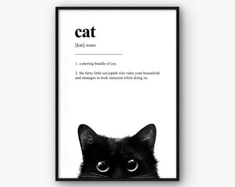 Cat definition print • Cat lover gift • Black cat • Cat owner present • Funny animal decor • Dictionary poster • Printable wall art