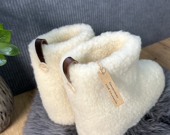 Personalisierte Hüttenschuhe Schurwolle Winter Wollsocke Hausschuhe Schafwolle Lammwolle Naturprodukt  Hausstiefel Füßwärmer Geschenkidee