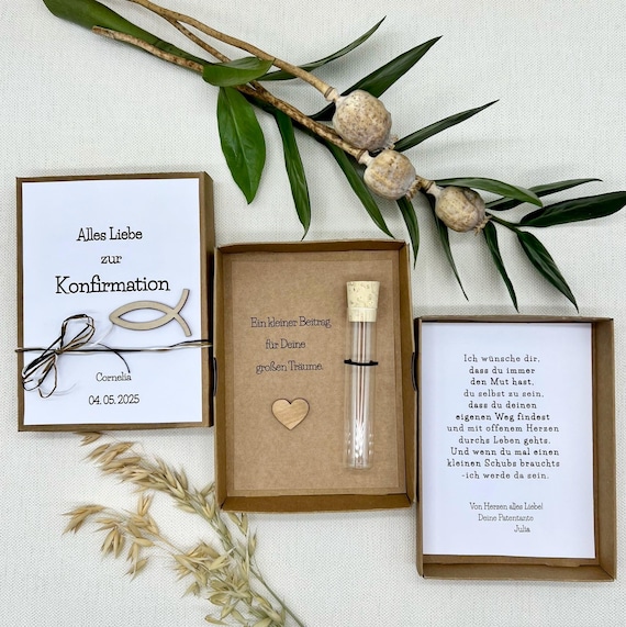 Zur Konfirmation personalisiertes Geschenkschachtel Geldgeschenk mit Reagenzglas Karte Verpackung Konfirmationsgeschenk für Geld mit Namen