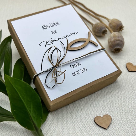 Zur Kommunion Personalisiertes Geschenkschachtel Geldgeschenk mit Reagenzglas Verpackung Karte Kommunionsgeschenk für Geld mit Namen 12x16cm
