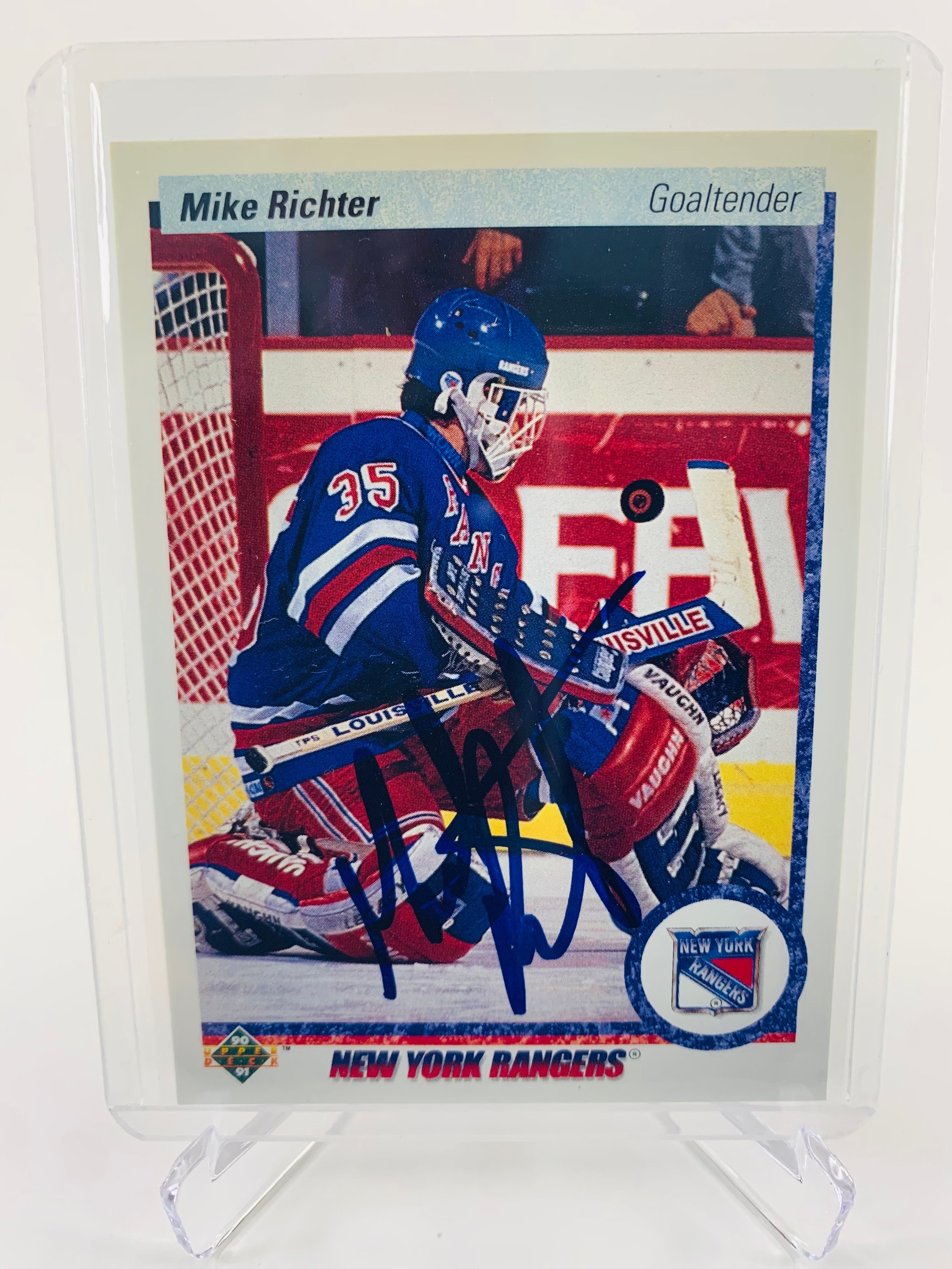 MIKE RICHTER SIGNED NY RANGERS CUSTOM JERSEY BLUE 94 PATCH - BECKETT