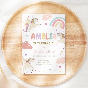 Birthday Invitation | EDITABLE TEMPLATE | Rainbow Unicorn