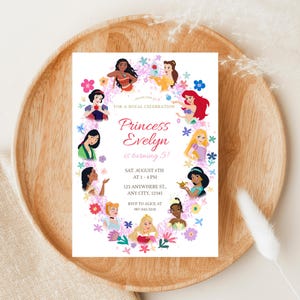 faire-part d'anniversaire | MODÈLE MODIFIABLE | Cadre Princesses Disney