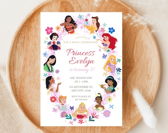 Invito di compleanno / MODELLO MODIFICABILE / Cornice Principesse Disney