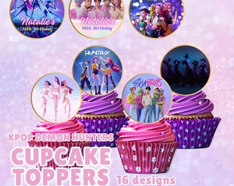 Décorations pour cupcakes Canva Party Printables | MODÈLE MODIFIABLE | Chasseurs de démons Kpop