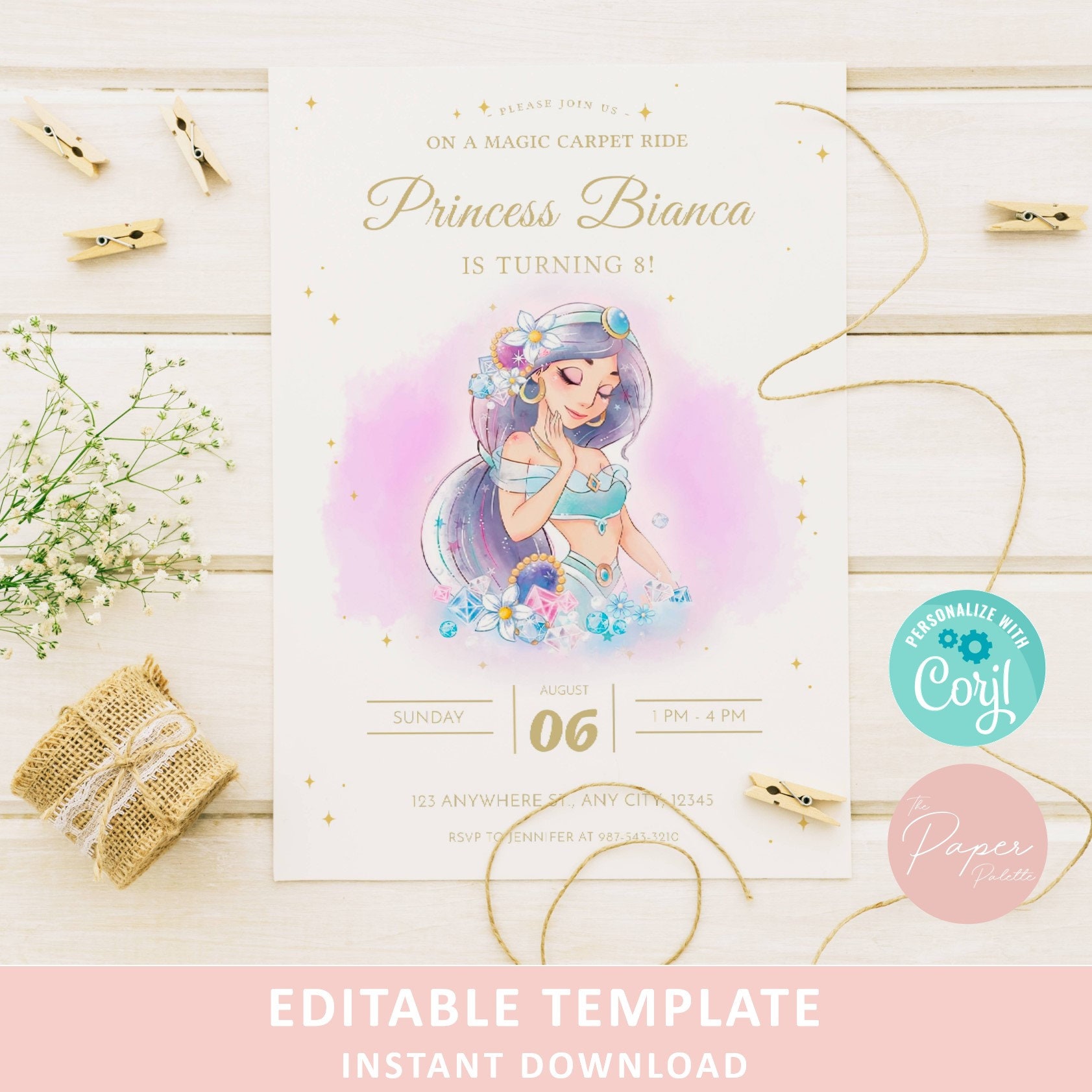 Birthday Invitation EDITABLE TEMPLATE Disney Princess - Etsy