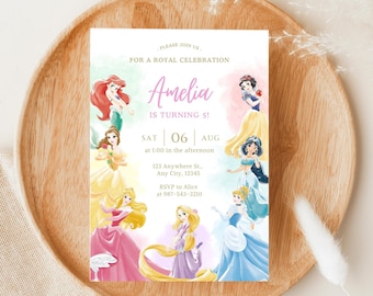 Canva Geburtstagseinladung | EDITIERBARE VORLAGE | Disney Royal Prinzessinnen