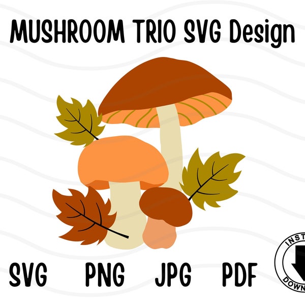 Champignon Trio svg, automne svg, automne svg, récolte svg, automne feuilles svg, svg de thanksgiving, champignon clipart png, pdf, jpg, fichier de coupe cricut