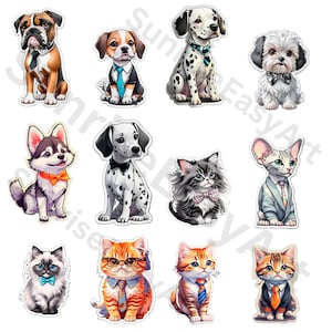 Gattini e cuccioli con fiocco e cravatta, immagini di simpatici gattini e cuccioli in formato PNG download per uso commerciale, arte AI, senza sfondo
