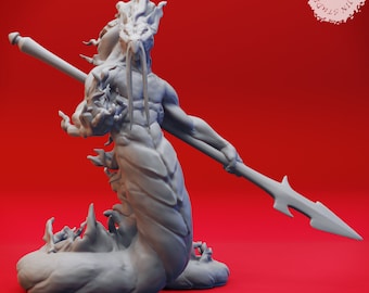 Flame Salamander - Spear - 3D Printed Mini for Tabletop Gaming, Dungeons and Dragons, Pathfinder, Kings of War and other RPG's