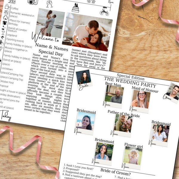 Wedding Newspaper Template | Editable Wedding Newspaper | Customisable Wedding Newspaper | Wedding Handout Template