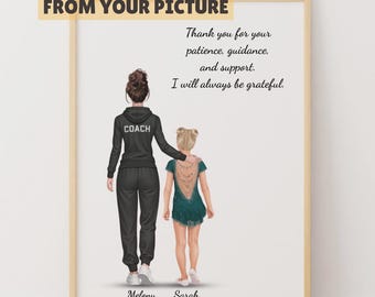 Custom Coach Gift from Picture – Personalized Sports Portrait, Thank You Coach Wall Art Printable