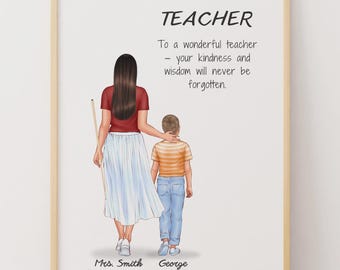 Custom Teacher Illustration, Personalised Teacher Gift, Gift for Teacher, Custom Classroom Art, Teacher Gift From Student, School Year Gift