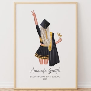 Personalized Cheerleader Graduation Print, Custom Graduation Gift, Cheerleader Portrait, Custom Graduation Illustration, Keepsake gift