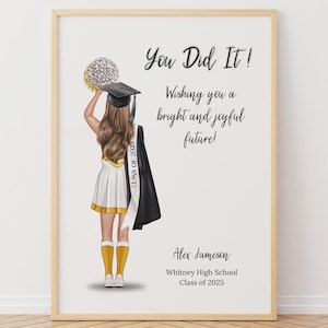 Senior Cheerleader Graduation Gift, Personalized Cheerleader, Graduation Print cheer girl, Custom Illustration, Custom Wall Art,Keepsake