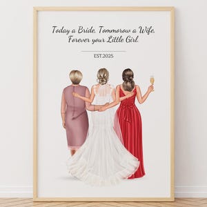 Personalized Bride Mom Grandmother Portrait Art, Mother, Grandma, 3 Generations Custom Print, Marriage Gift, Mom Daughter Drawing