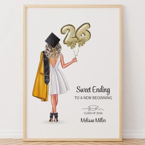 Graduation Gift for Her, Personalised Keepsake Illustration, Custom University Graduation Print, High School Graduation Print, Class of 2026
