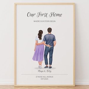 New home couple portrait, Housewarming gift, Couple wall decor, New house keepsake gift, Personalized house art, New house print