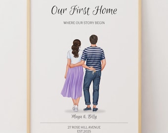 Retrato de pareja para estrenar casa, regalo de inauguración, decoración de pared para pareja, recuerdo para estrenar casa, arte personalizado para casa, impresión para estrenar casa