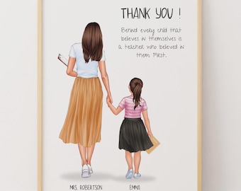 Personalised teacher gift,Teacher and student portrait,Teacher Appreciation Gift,Teacher and Student portrait print, Newly Qualified Teacher