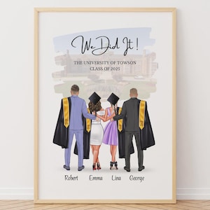 Graduation Gift for Friends, Friends Graduating Together Print, Personalised Graduation Wall Decor, Custom Friends Graduating Portrait