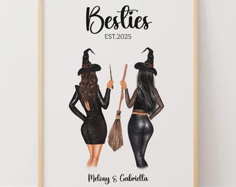 Halloween Print, Best Witches Ever, Basic Witches, Funny Halloween Gift, Best Friends Picture, Custom Bestie Gifts, Custom Witch Portrait