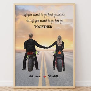 Motorcycle Fan Gift, Motorcycle Couple Illustration, Biker Boyfriend Gift, Biker Girlfriend Gift, Gift for Him - Gift for Her