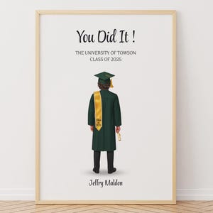Custom Graduation Portrait, PRINTABLE Personalized Grad Gift, University High School College Present For Him Male, Digital Illustration