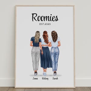 College Roomies, Wall Decor For College, Birthday Gift for Roomies, Custom Gift for Her,  Roomies Portrait, Roomies personalised gift