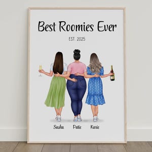 Custom Best Friend Portrait, Roommates Gift, Custom Roommates Print, Gift for Friends, Dorm Decor Roomies Gift, Wall Decor For College