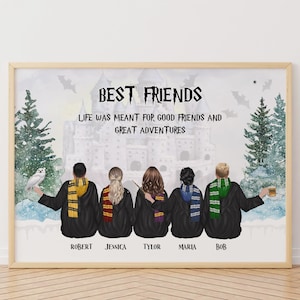Wizards Friends Print, Personalized Wizards Print, Magic School Fan Gift, Best Friends Gifts, Magic School Themed Gift, Wall Art, Keepsake
