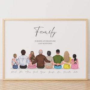 Custom Family Portrait, Digital Illustration of Parents, Wall Art Decor, Personalised Family Print, Gift for Grandparents, Keepsake Gift