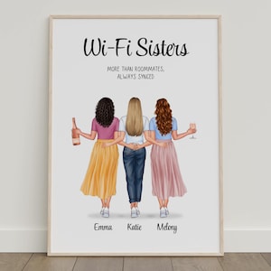 Dorm Decor For College Girl, Wall Art Room Decor, Roommates gift, Personalised print, Custom Illustrated Roommates Portrait, Best Friends