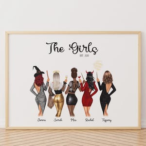 Personalised halloween friends gift, Custom witch portrait, Halloween gift for best friend, Halloween gift for roommates, Keepsake print