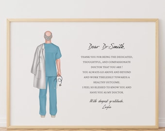 Thank You Gift for Doctor Man, Personalized Doctor Illustration, Man Doctor Gift, Doctor Appreciation Gift, Doctor Gift for Him