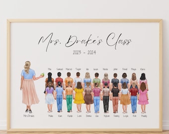 Personalised teacher gift,Teacher and student portrait,Teacher Appreciation Gift,Teacher and Student portrait print, Newly Qualified Teacher