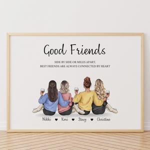 Personalised Group Best Friends Print, Group Friendship Print, Besties Gifts, Best Friends Birthday Print, Custom Illustration Gift