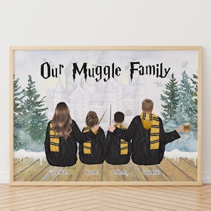 Personalised Wizard School, Portrait Gift For family or Friends, Custom Made Potter Family Digital Print, Wizard Couple Print Gift, Keepsake