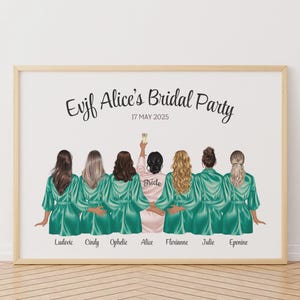Personalised Bachelorette Print, Bride Squad Gift, Custom Wedding Illustration, Keepsake Gift for Bride, Wedding Party Portrait,