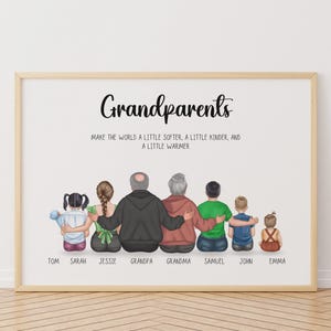 Mothers Day Gift for Grandparents, Custom Family Portrait Illustration, Grandma Grandpa Gift from Grandkid, Personalized Wall Art,Wall decor