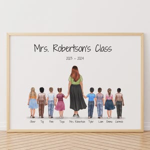 Personalised teacher class gift, Teacher and students portrait, Class 2022 portrait, Teacher portrait, Teacher Print,Students portrait print image 1