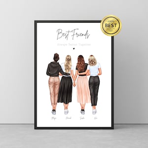 Best friend gift, Group of friends print, Best friend print, Best friend picture, Friendship illustration, Friendship, Girl group, Birthday